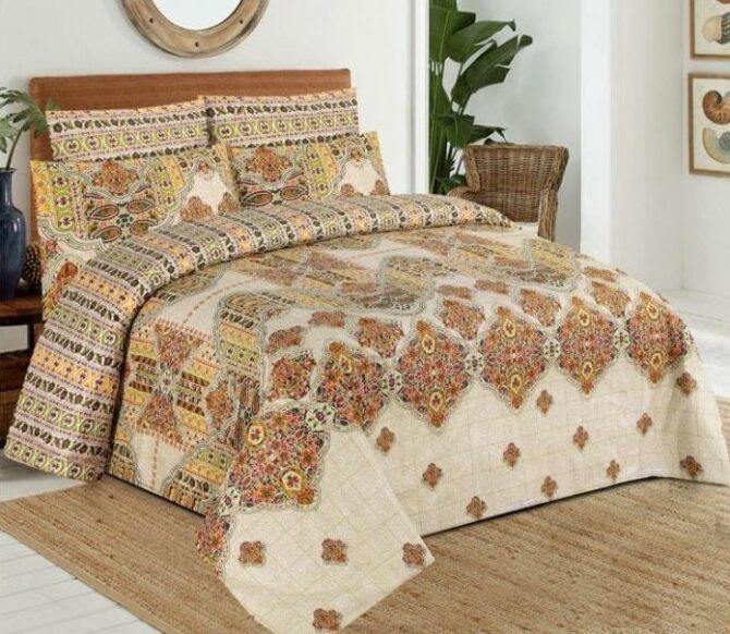 Luxury Bed Sheet With Pillow- Beige