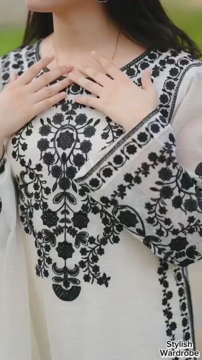 3 Pieces - Embroidery Lawn Suit - White
