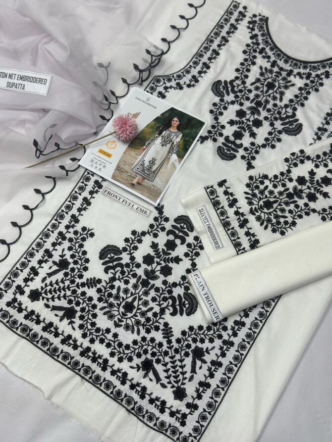 3 Pieces - Embroidery Lawn Suit - White