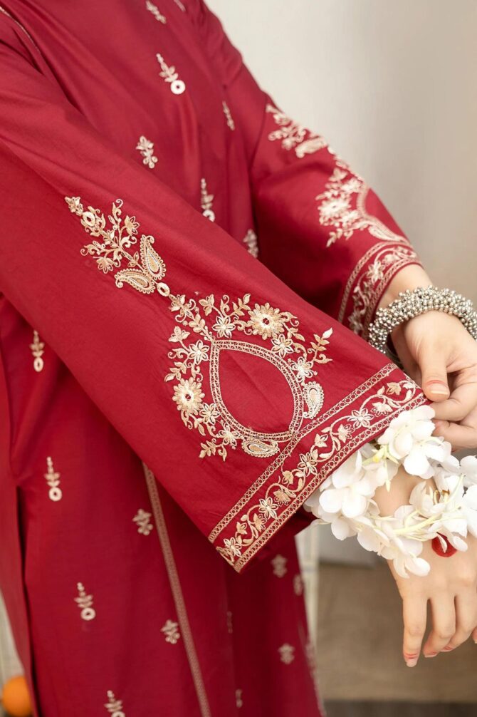 3 Pieces - Embroidery Lawn Suit - Red